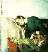Christian Krohg sovende mor ved sit barns vugge oil painting artist